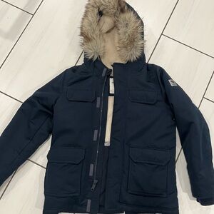 Abercrombie & Fitch Navy Puffer Jacket with Faux Fur Hood
